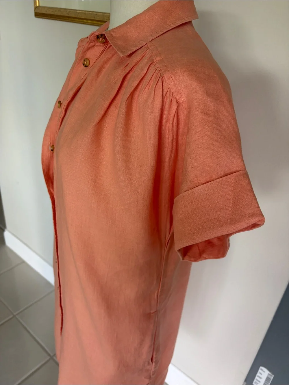 J. Crew Coral Button-Front relaxed linen Shirt Dress